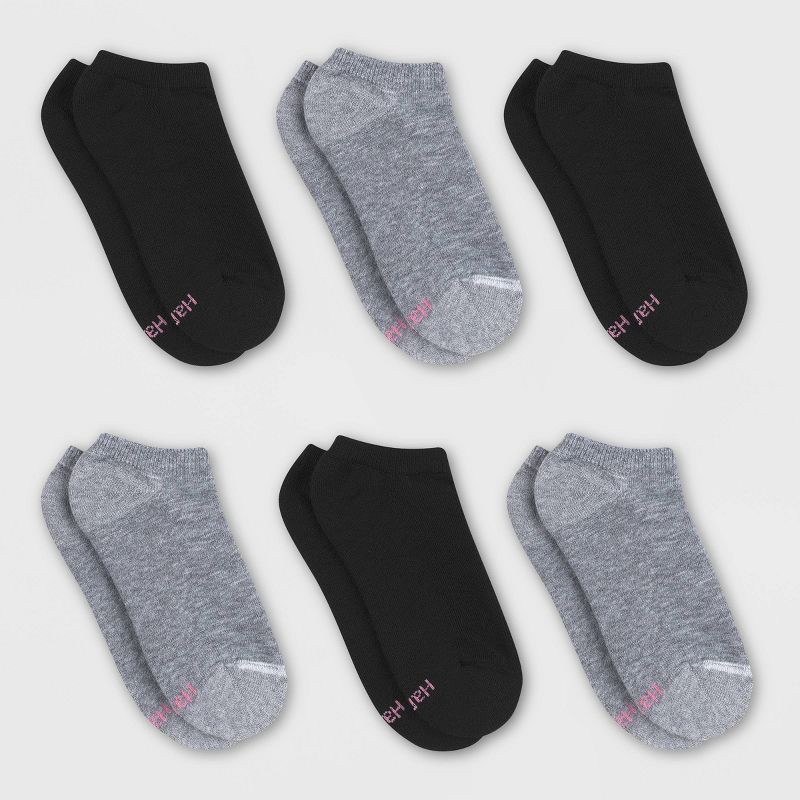 slide 2 of 3, Hanes Premium Women's Cushioned 6pk No Show Socks - Black 5-9, 6 ct