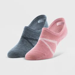 Peds Women's Merino Wool 2pk Sport No Show Socks - Pink/Dark Gray 5-10: Arch Support, Breathable Mesh