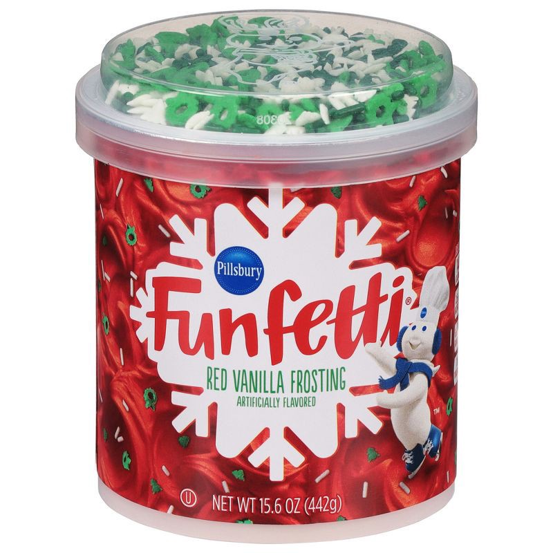 slide 1 of 7, Pillsbury Baking Holiday Funfetti Red Vanilla Frosting - 15.6oz, 15.6 oz