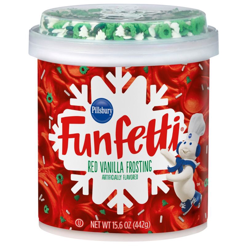 slide 1 of 8, Pillsbury Baking Holiday Funfetti Red Vanilla Frosting - 15.6oz, 15.6 oz
