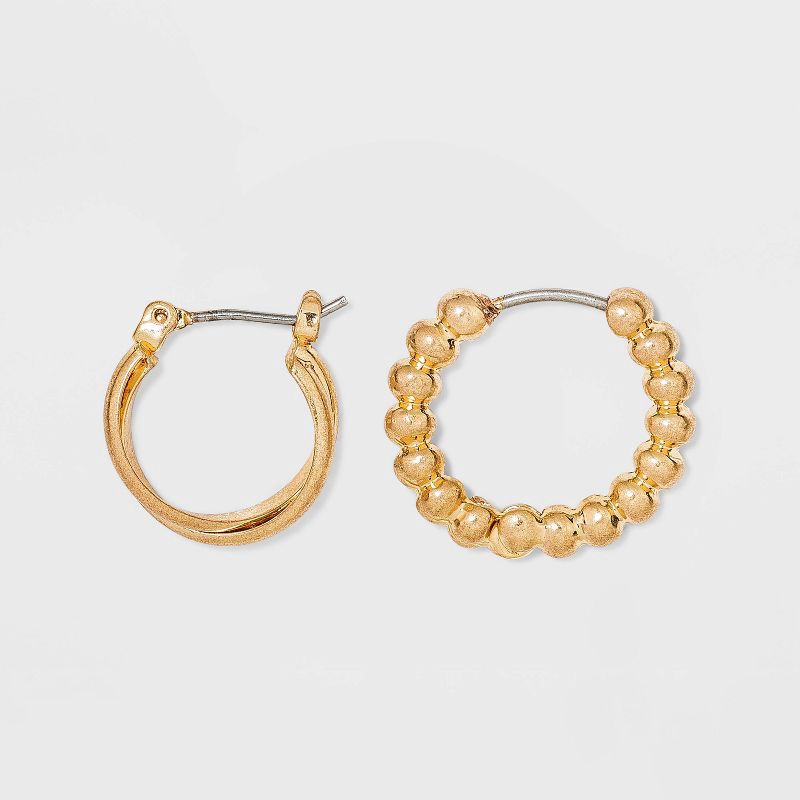 slide 2 of 2, Bead and Twister Hoop Earring Set 3pc - Universal Thread™ Gold, 3 ct