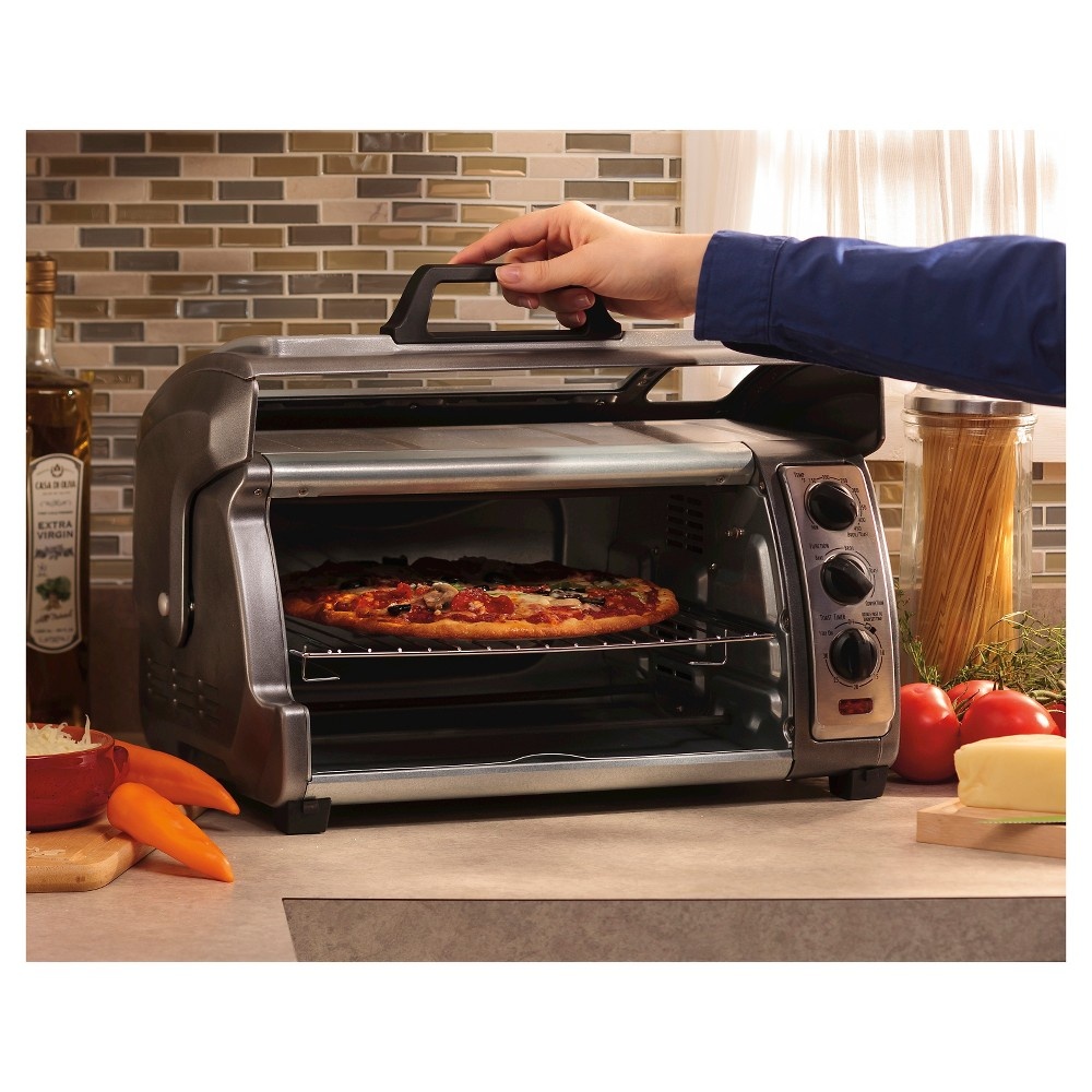 slide 2 of 9, Hamilton Beach 6 Slice Easy Reach Toaster Oven With Convection - Dark Gray 31126, 1 ct