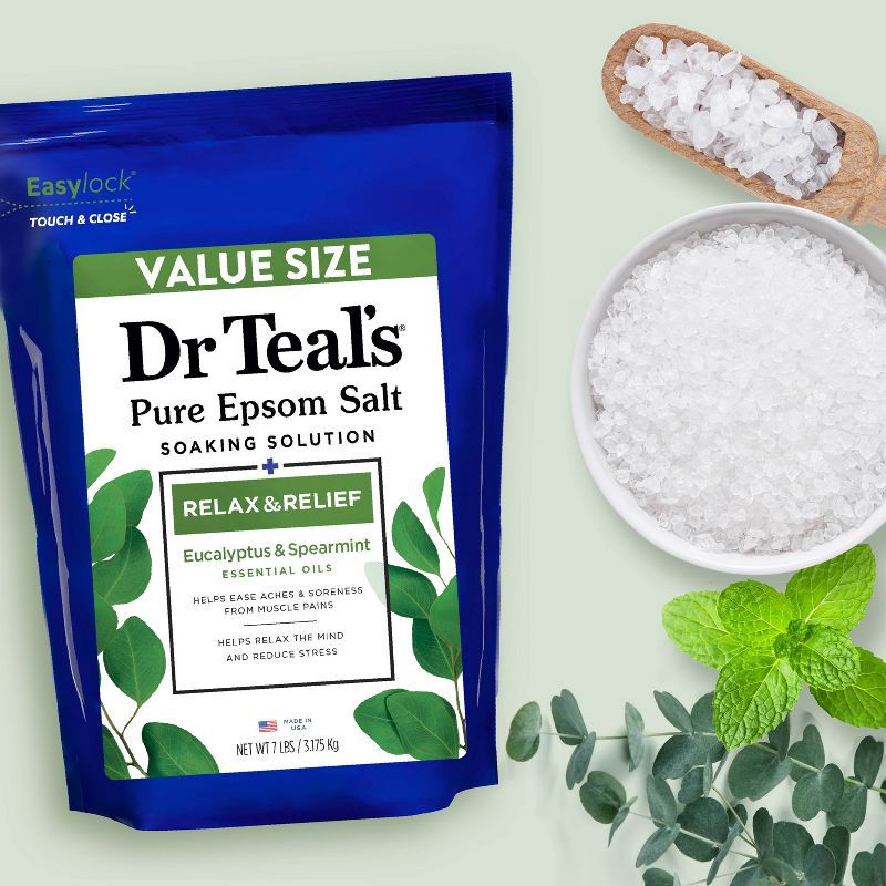 slide 3 of 4, Dr Teal's Epsom Salt Magnesium Soak - Relax & Relief with Eucalyptus & Spearmint - 7 lbs, 7 lb