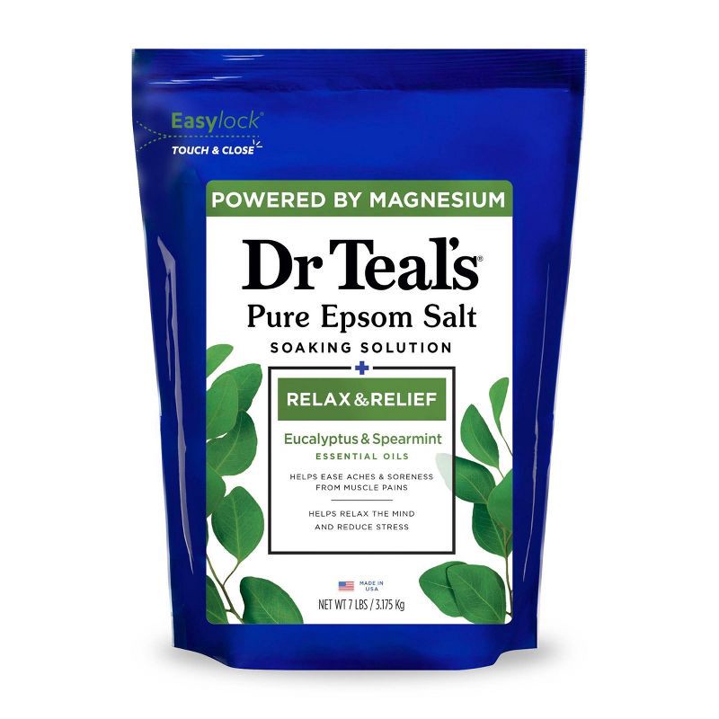 slide 1 of 4, Dr Teal's Epsom Salt Magnesium Soak - Relax & Relief with Eucalyptus & Spearmint - 7 lbs, 7 lb