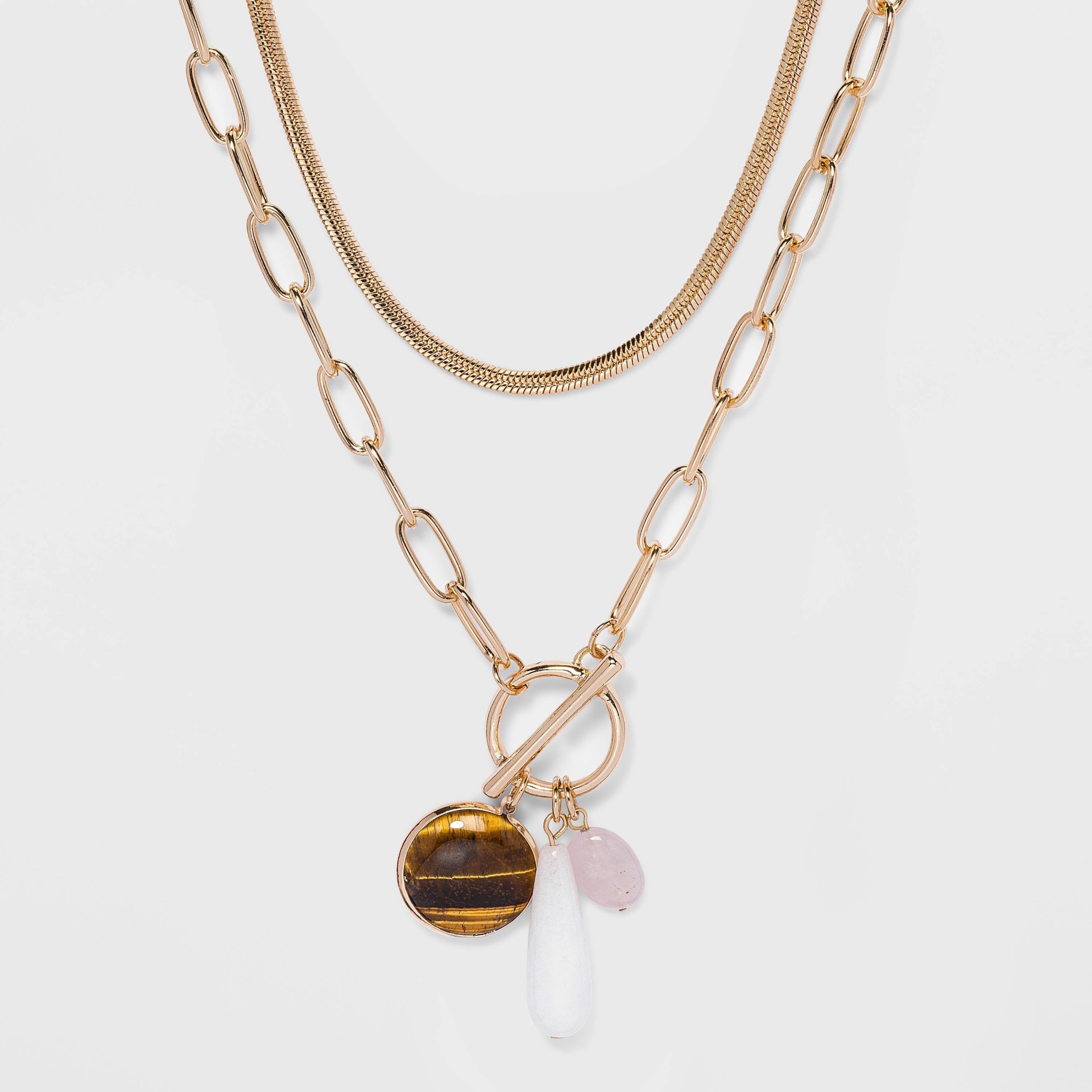 slide 1 of 3, Multi Toggle Closure and Cluster Semi-Precious Stone Charmed Layered Chain Necklace - A New Day, 1 ct