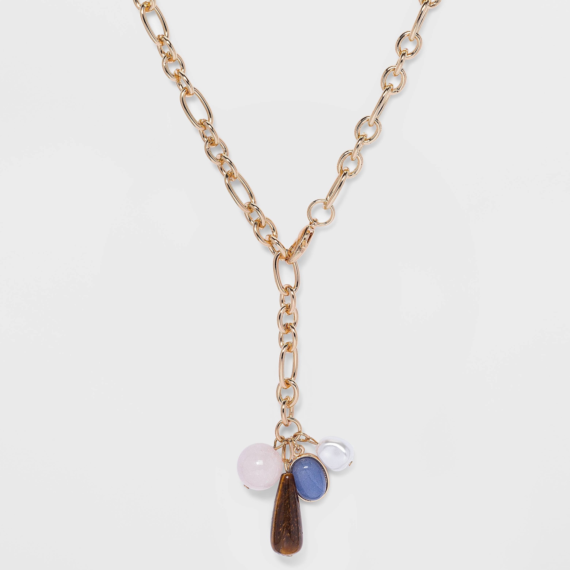 slide 1 of 3, Multi Lariat with Semi-Precious Beads and Faux Pearl Drop Cable Chain Necklace - A New Day, 1 ct