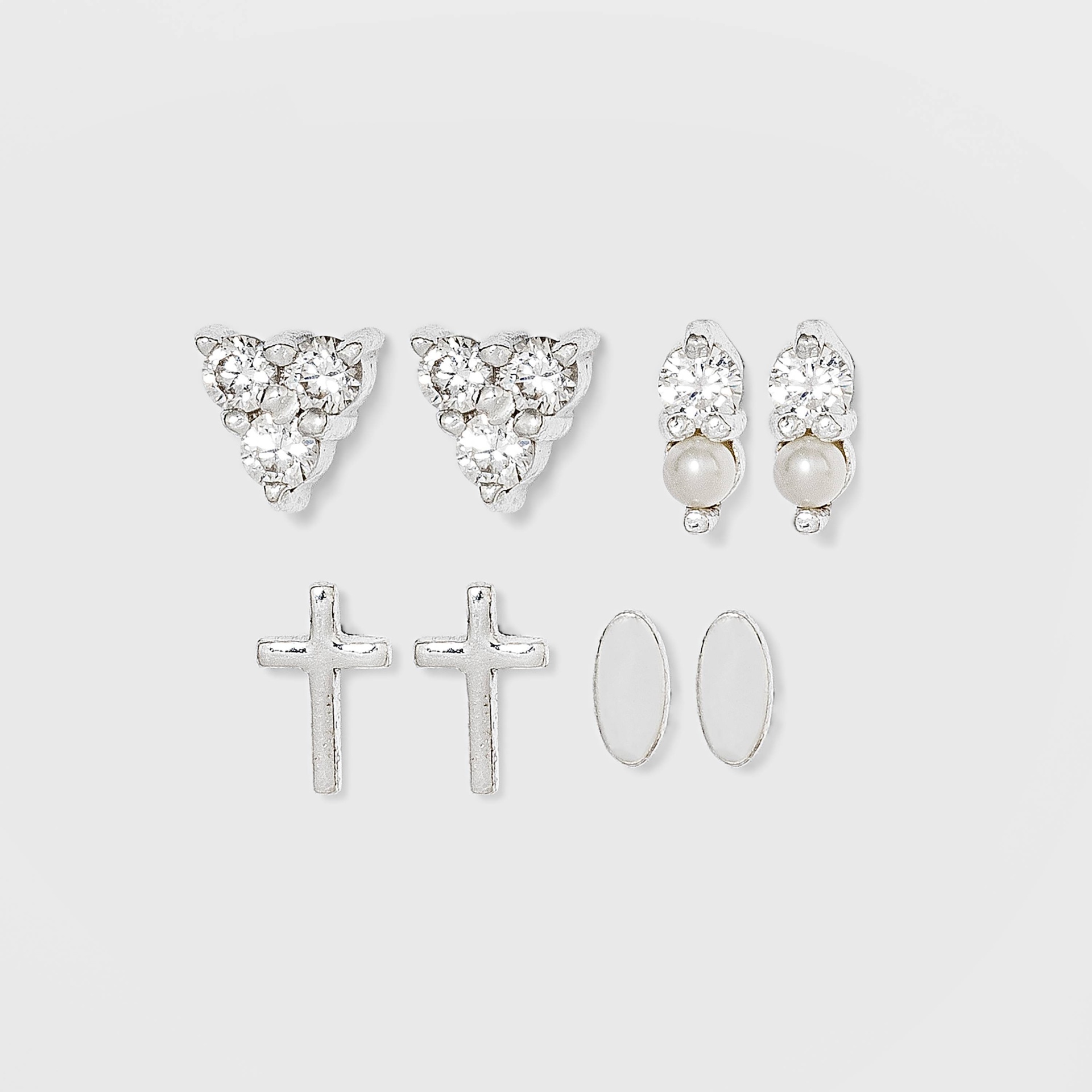slide 1 of 2, Sterling Silver Cubic Zirconia Stud Cross Earring Set 4pc - A New Day Silver, 4 ct