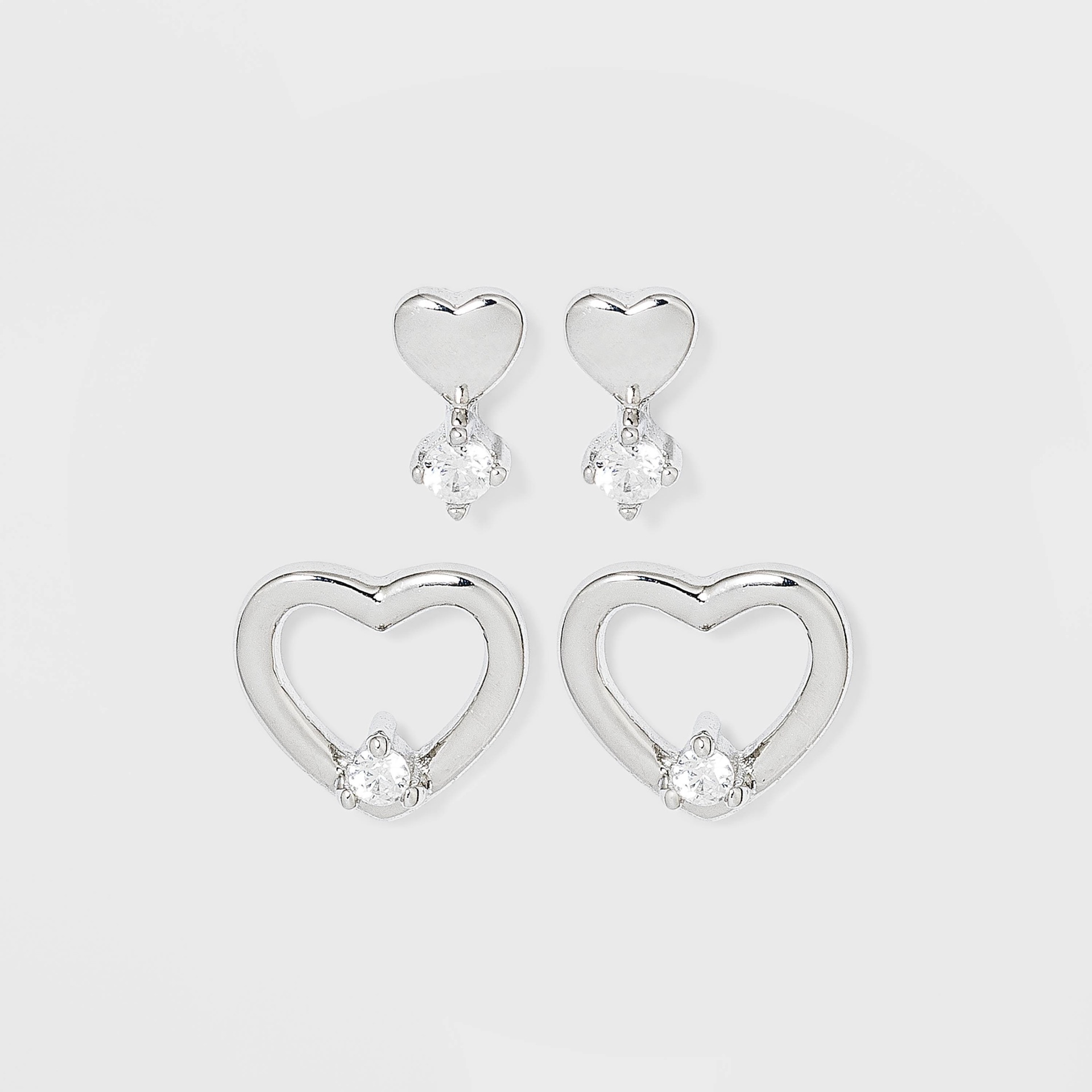 slide 1 of 2, Sterling Silver Cubic Zirconia Heart and Open Heart Stud Earrings - A New Day, 1 ct