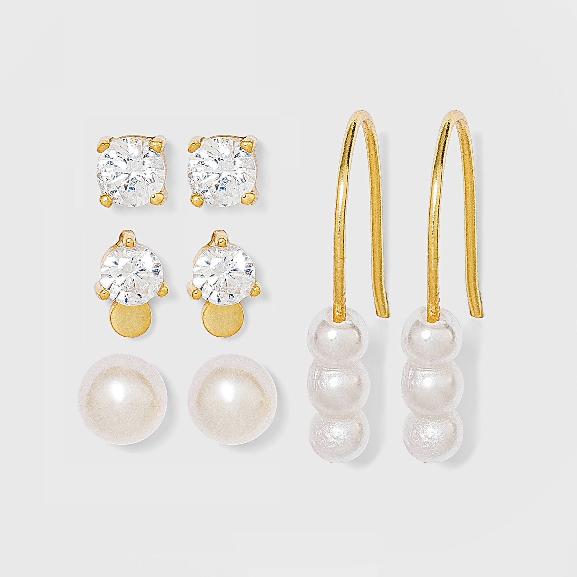 slide 1 of 2, Sterling Silver with Cubic Zirconia and Glass Pearl Stud Earring Set 4pc - A New Day - Gold, 4 ct