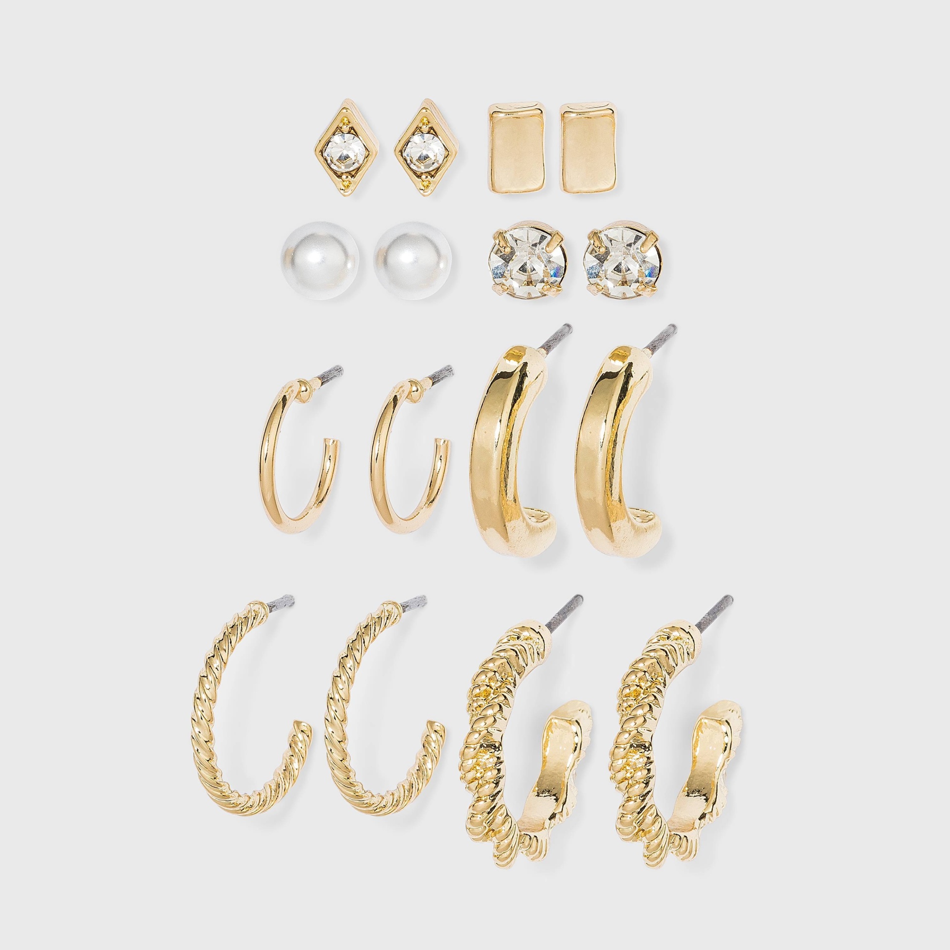 slide 1 of 2, Multi Gold Hoops and Cubic Zirconia Stud Earring Set 8pc - A New Day, 8 ct