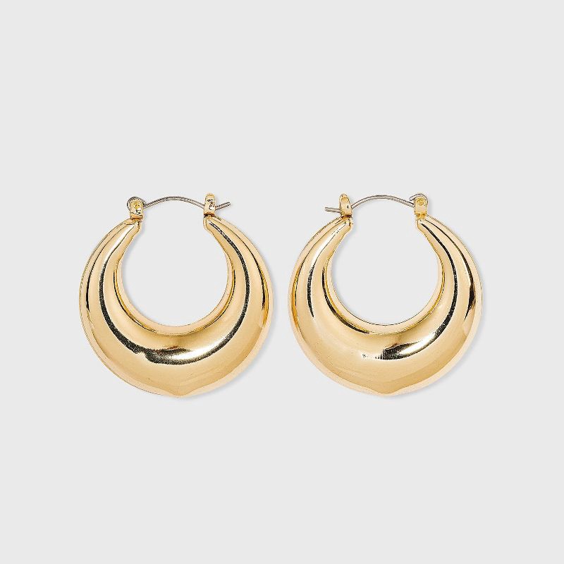 slide 1 of 3, Thick Metal Hoop Earrings - A New Day™ Gold: Nickel-Free, Hinge Closure, 1.5" Length, 1 ct