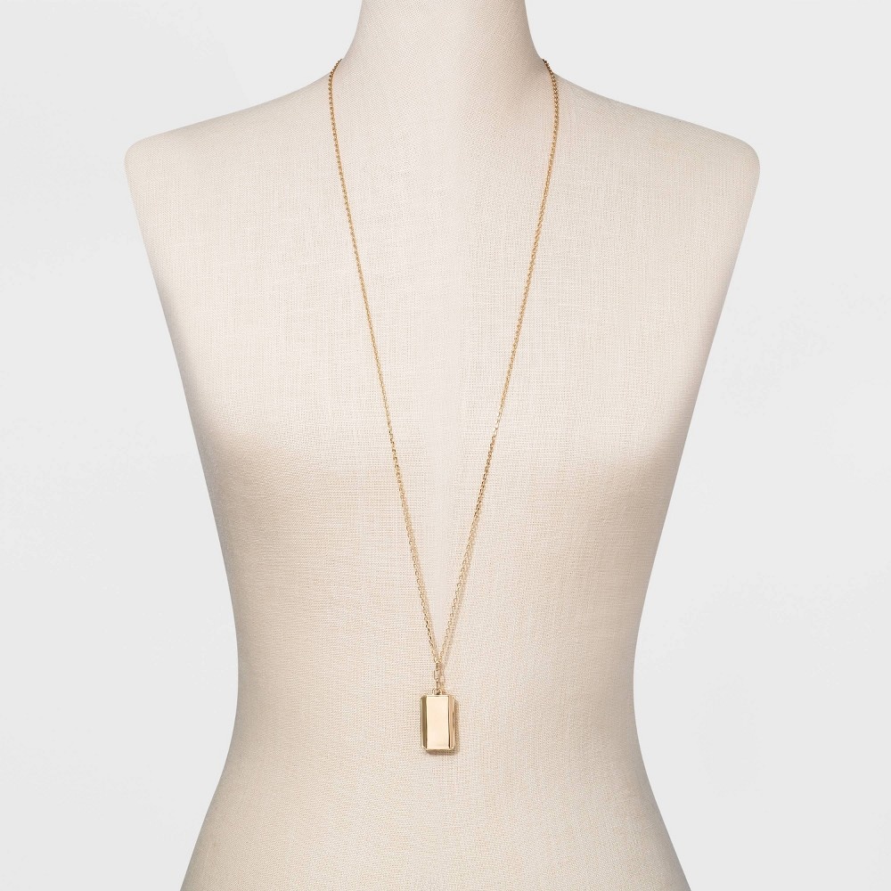 slide 2 of 3, Solid Rectangle Statement Necklace - A New Day Gold, 1 ct