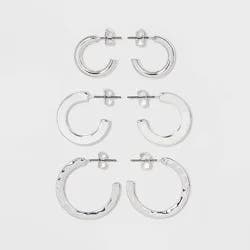 Hammered Metal Hoop Trio Earring Set 3pc - A New Day™ Silver: Nickel-Free Post, Women's Accessories, 0.98" Diameter