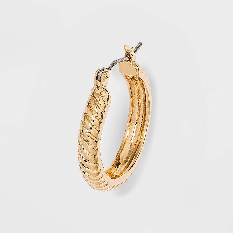 slide 2 of 12, Multi Textured Hoop Trio Earring Set 3pc - A New Day™ Gold: Nickel-Free Metal, Hinge Closure, Lightweight Design, 3 ct