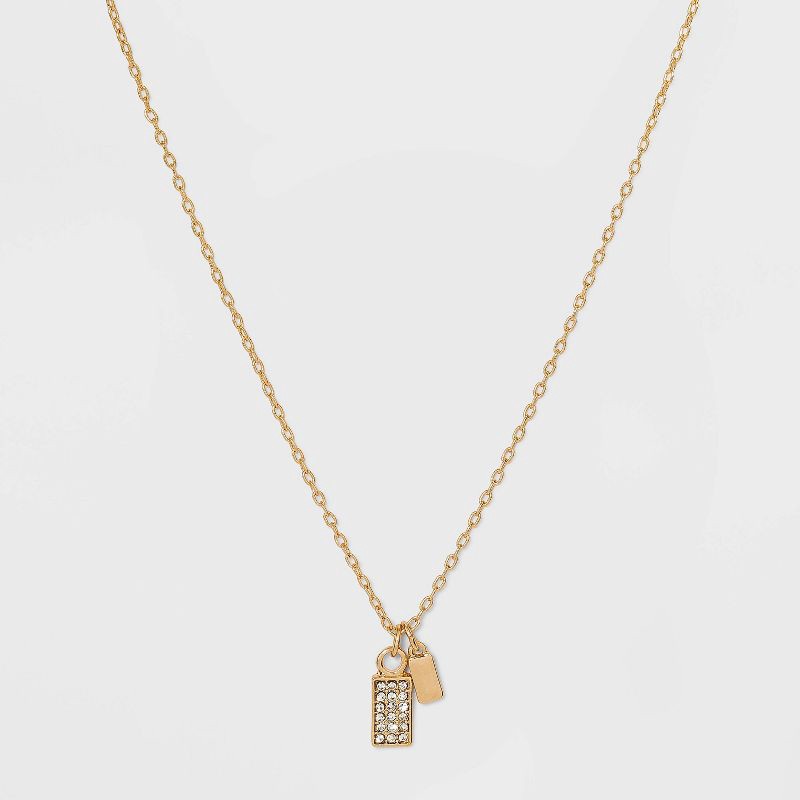 Stone and Square Charm Pendant Necklace - A New Day Gold 1 ct | Shipt