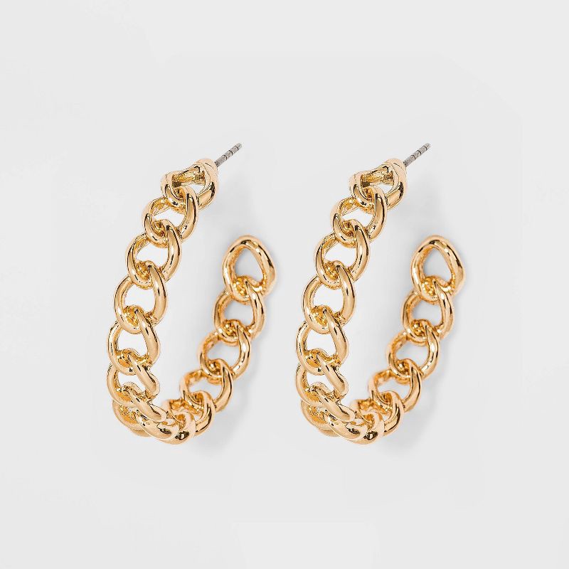 slide 1 of 3, Frozen Chain Hoop Earrings - A New Day™ Gold, 1 ct