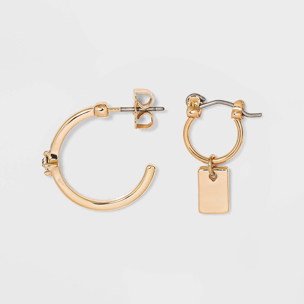 slide 2 of 2, Huggie Charm and Stud Hoop Trio Earrings- A New Day Gold, 1 ct