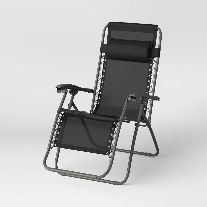 slide 3 of 7, Zero Gravity Outdoor Portable Folding Lounge Chair Black - Room Essentials™, 1 ct