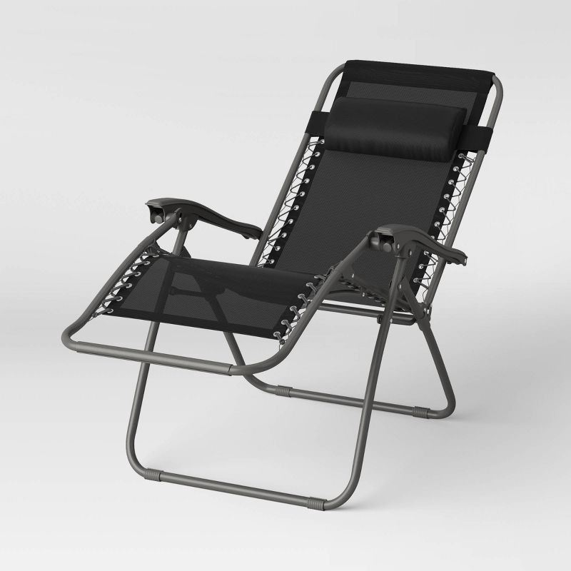 slide 1 of 7, Zero Gravity Outdoor Portable Folding Lounge Chair Black - Room Essentials™, 1 ct
