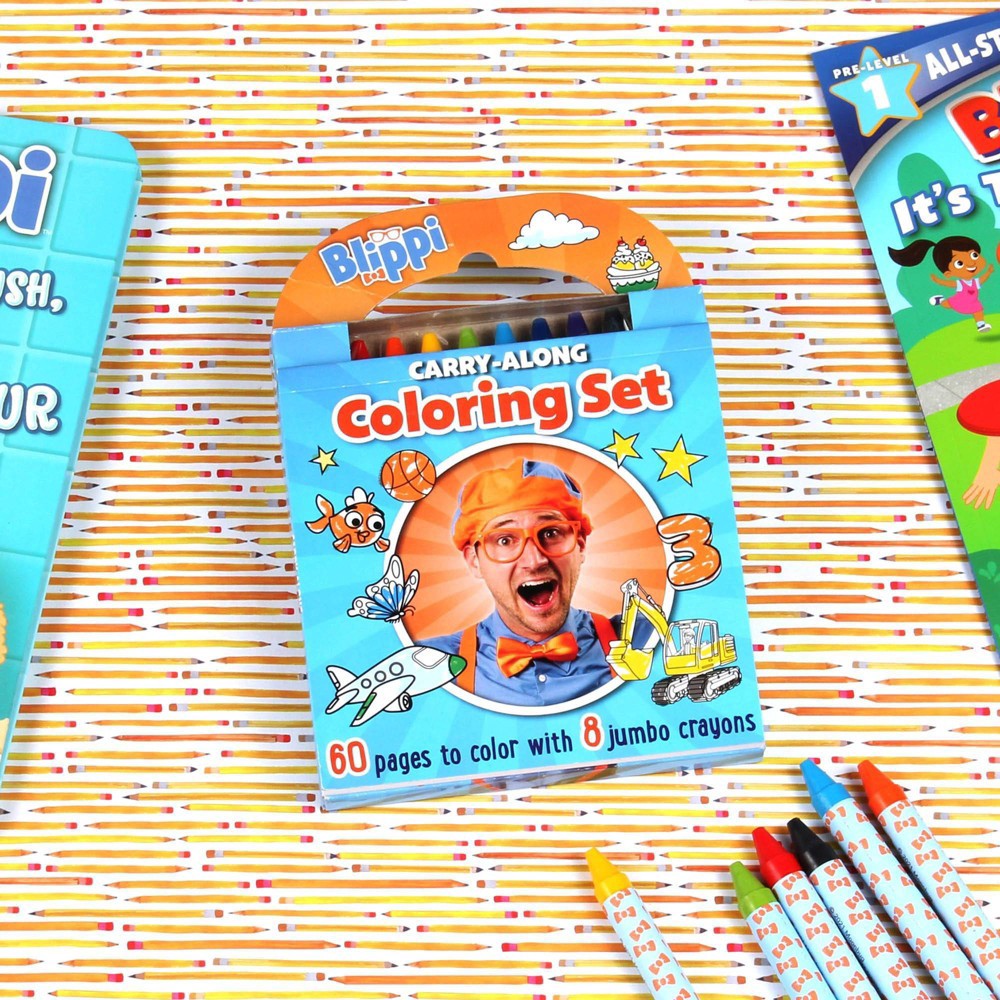 Readerlink Blippi: Carry Along Coloring Set with 60 Pages and 8 Chunky ...