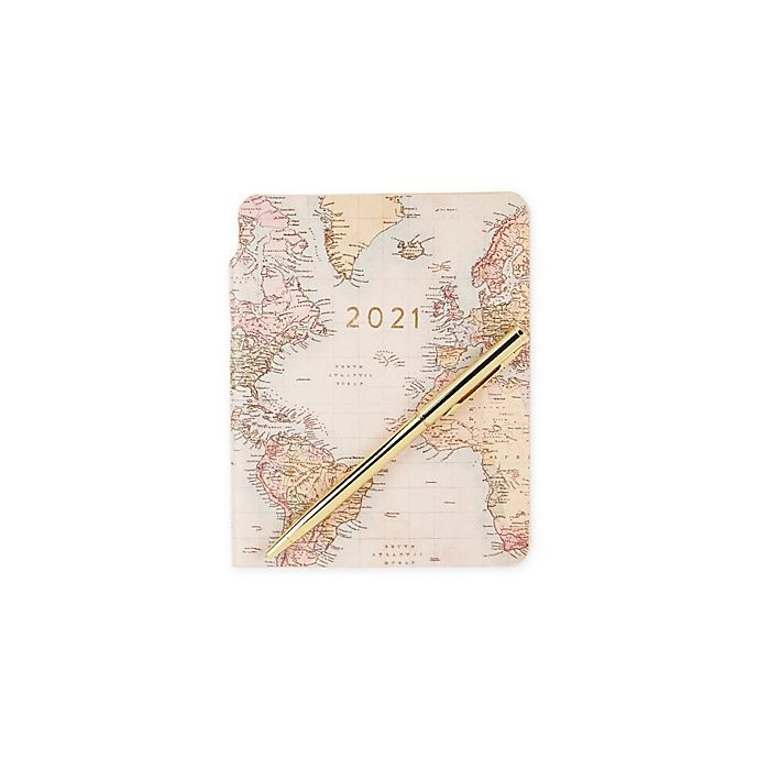slide 2 of 2, Eccolo World Map 2021 Faux Leather Pocket Agenda with Pen, 1 ct