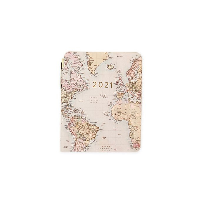 slide 1 of 2, Eccolo World Map 2021 Faux Leather Pocket Agenda with Pen, 1 ct