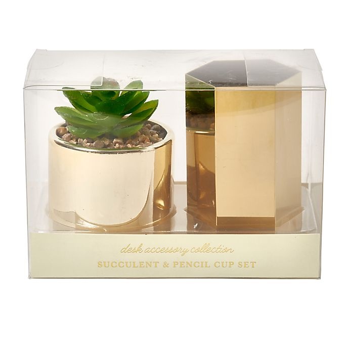 slide 1 of 3, Eccolo Gold Metal Pencil Cup and Planter Set, 1 ct