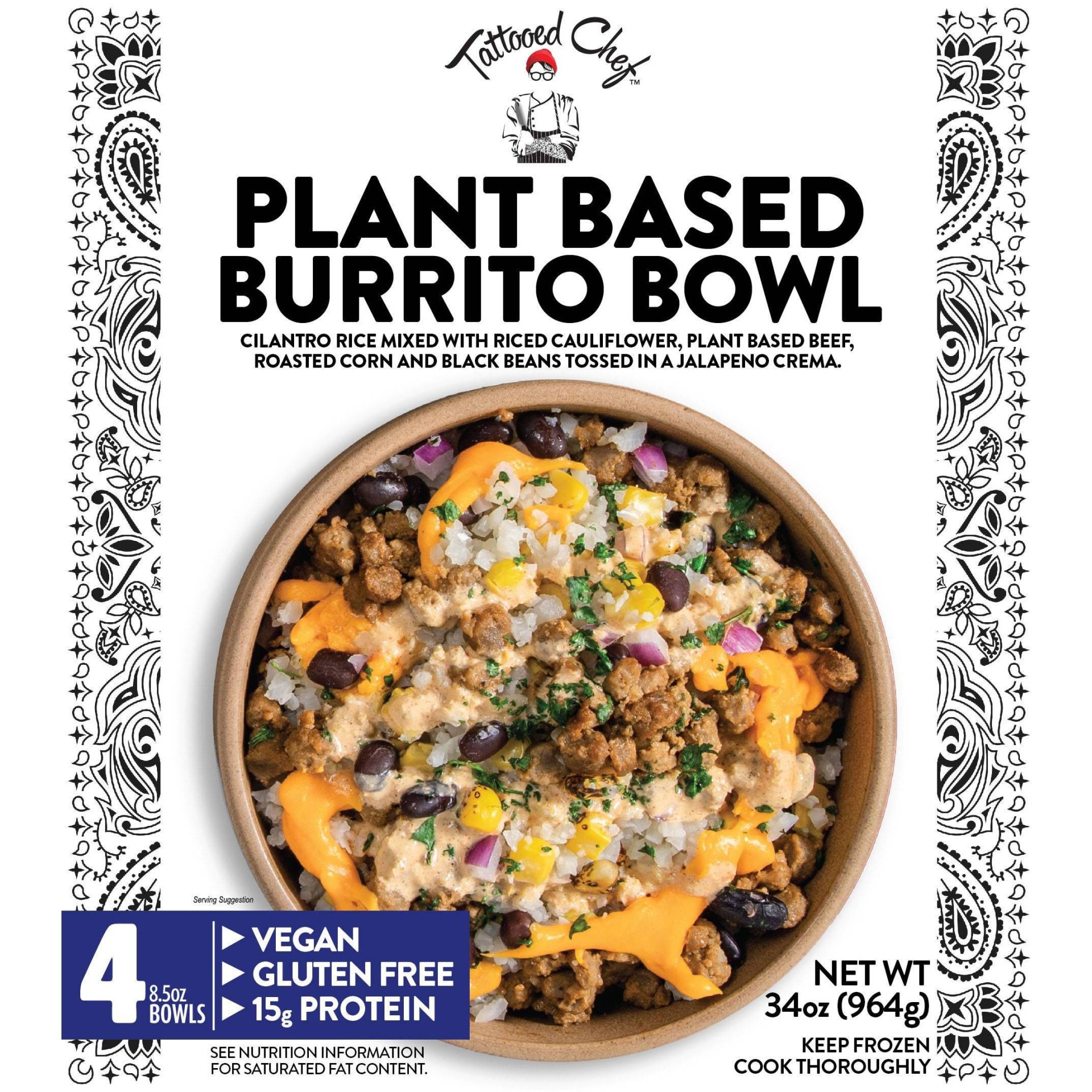 Tattooed Chef Vegan Frozen Burrito Bowl 8.5 oz, 4 ct Shipt