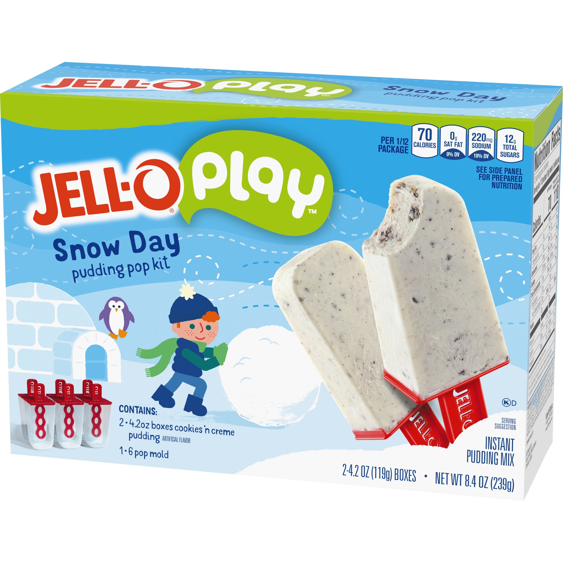 slide 3 of 11, Jell-O Play Snow Day Pudding Pop Mold Kit with Cookies n' Creme Instant Pudding Mix, 8.4 oz Box, 8.4 oz