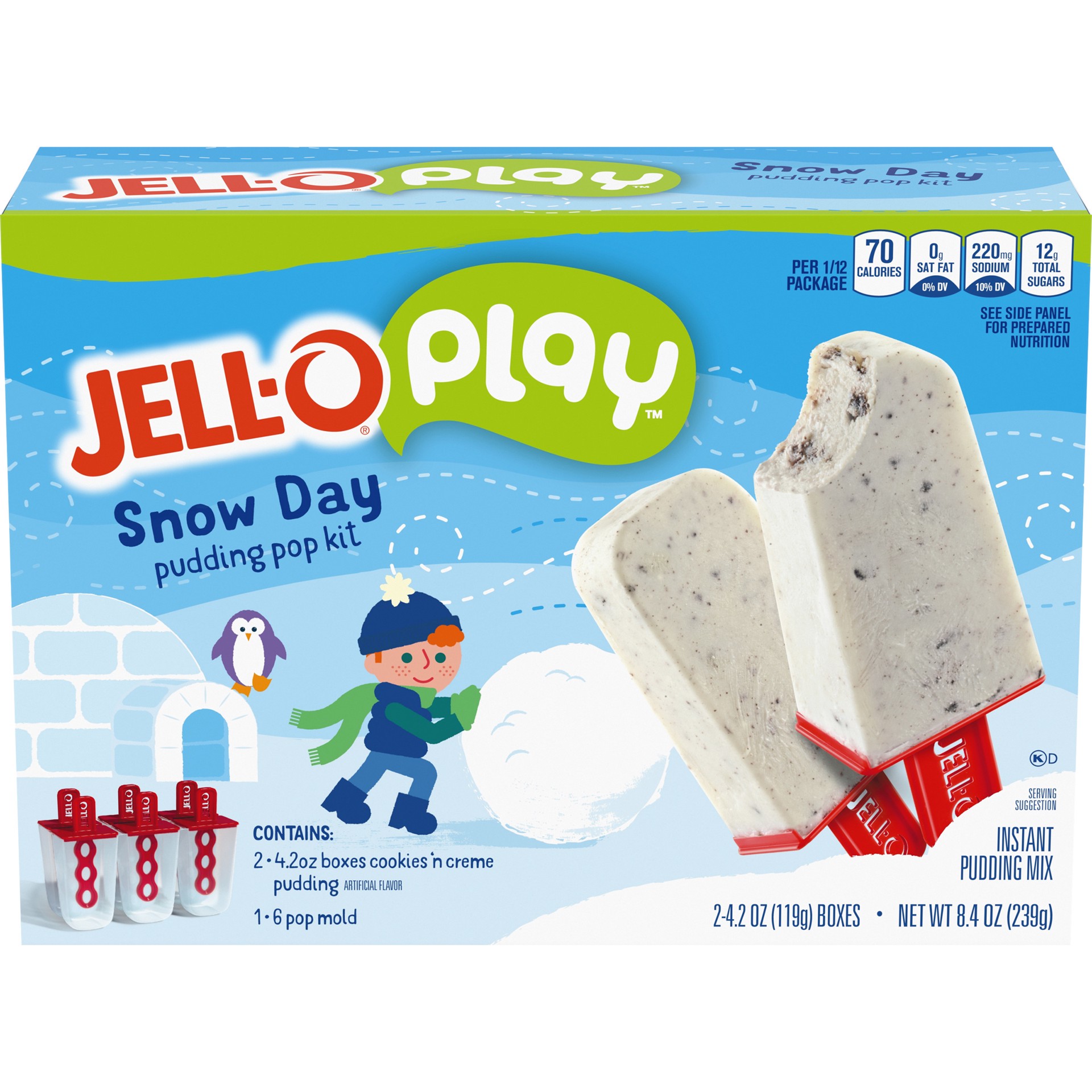 slide 5 of 11, Jell-O Play Snow Day Pudding Pop Mold Kit with Cookies n' Creme Instant Pudding Mix, 8.4 oz Box, 8.4 oz