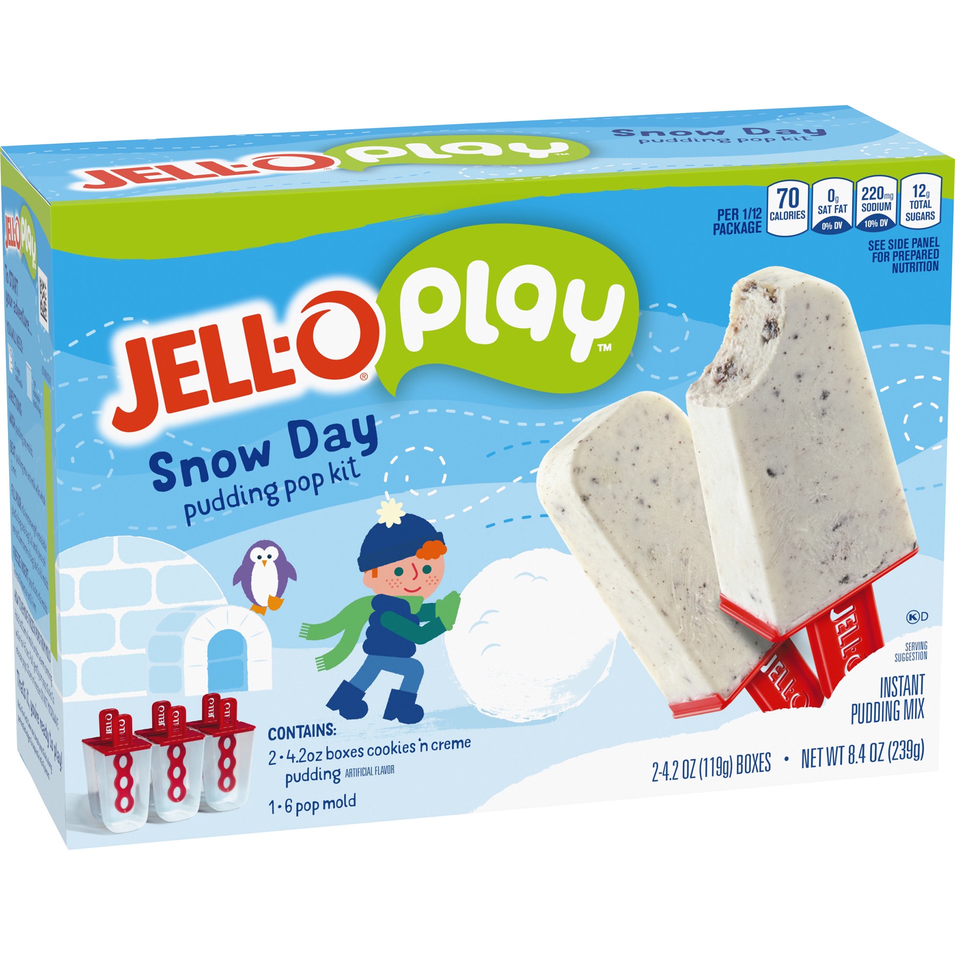 slide 7 of 11, Jell-O Play Snow Day Pudding Pop Mold Kit with Cookies n' Creme Instant Pudding Mix, 8.4 oz Box, 8.4 oz