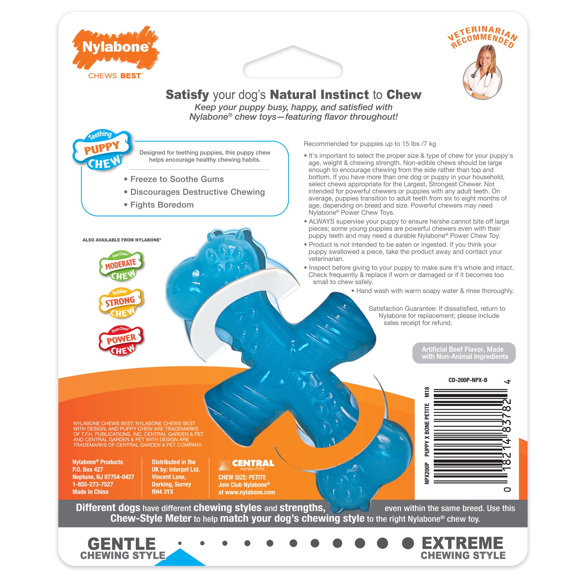 slide 6 of 10, Nylabone Puppy Chew X Bone Chew Toy Beef X Bone Small/Regular - Up to 25 Ibs.(1 Count), 1 ct