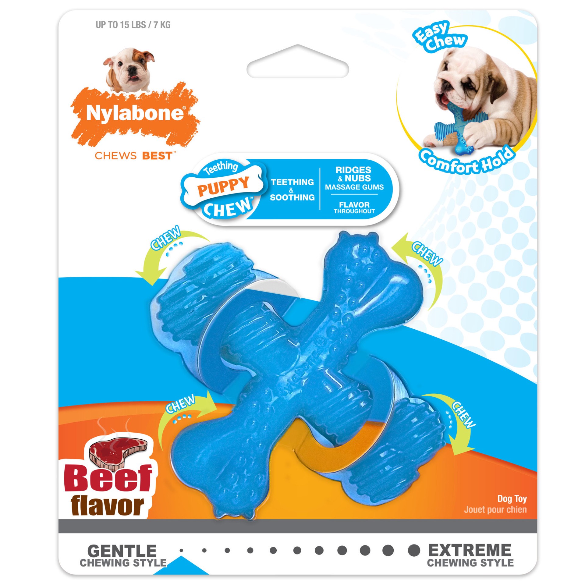 slide 1 of 10, Nylabone Puppy Chew X Bone Chew Toy Beef X Bone Small/Regular - Up to 25 Ibs.(1 Count), 1 ct