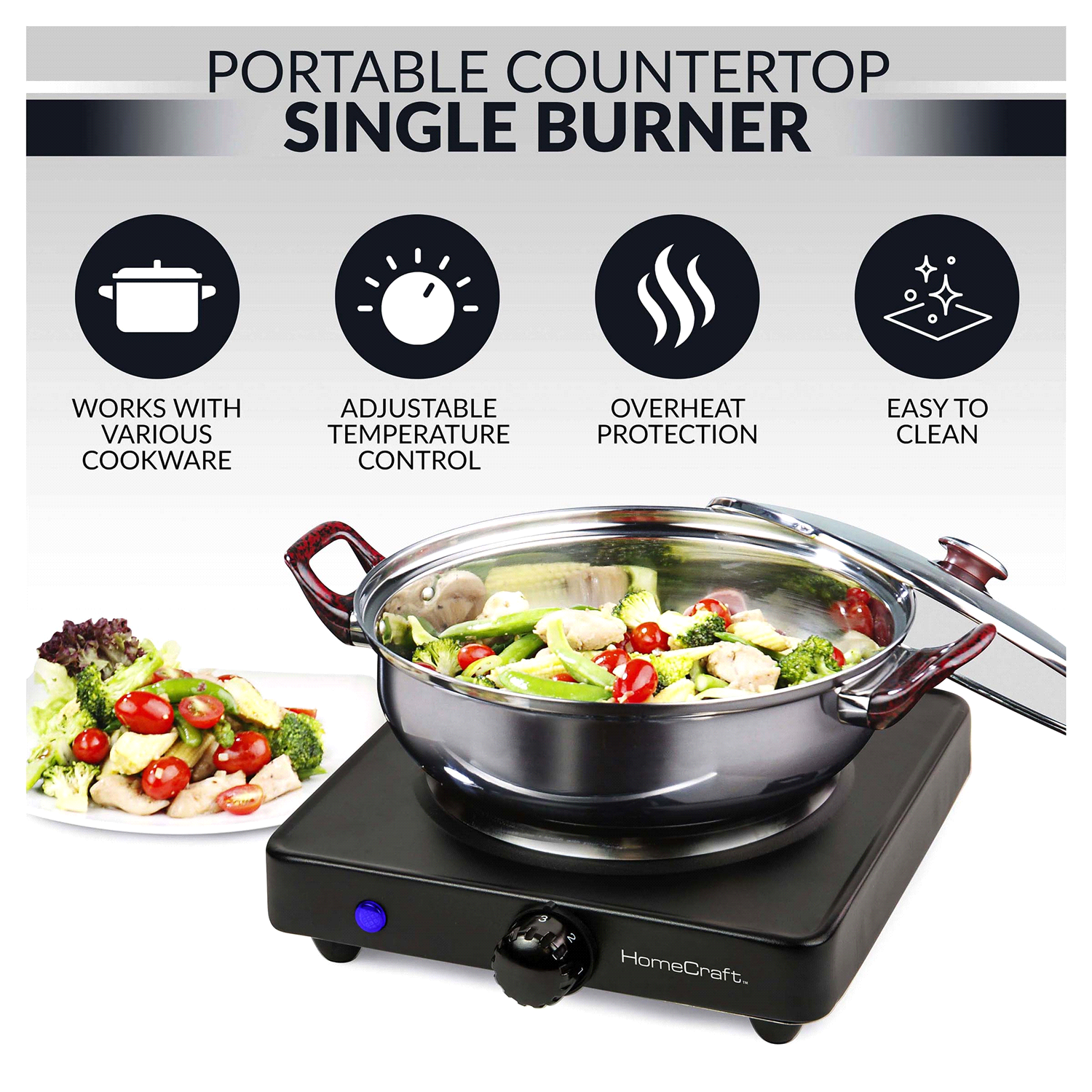 slide 3 of 5, HOME CRAFT Homecraft Single Burner Hot Plate, 750 watt, 1 ct