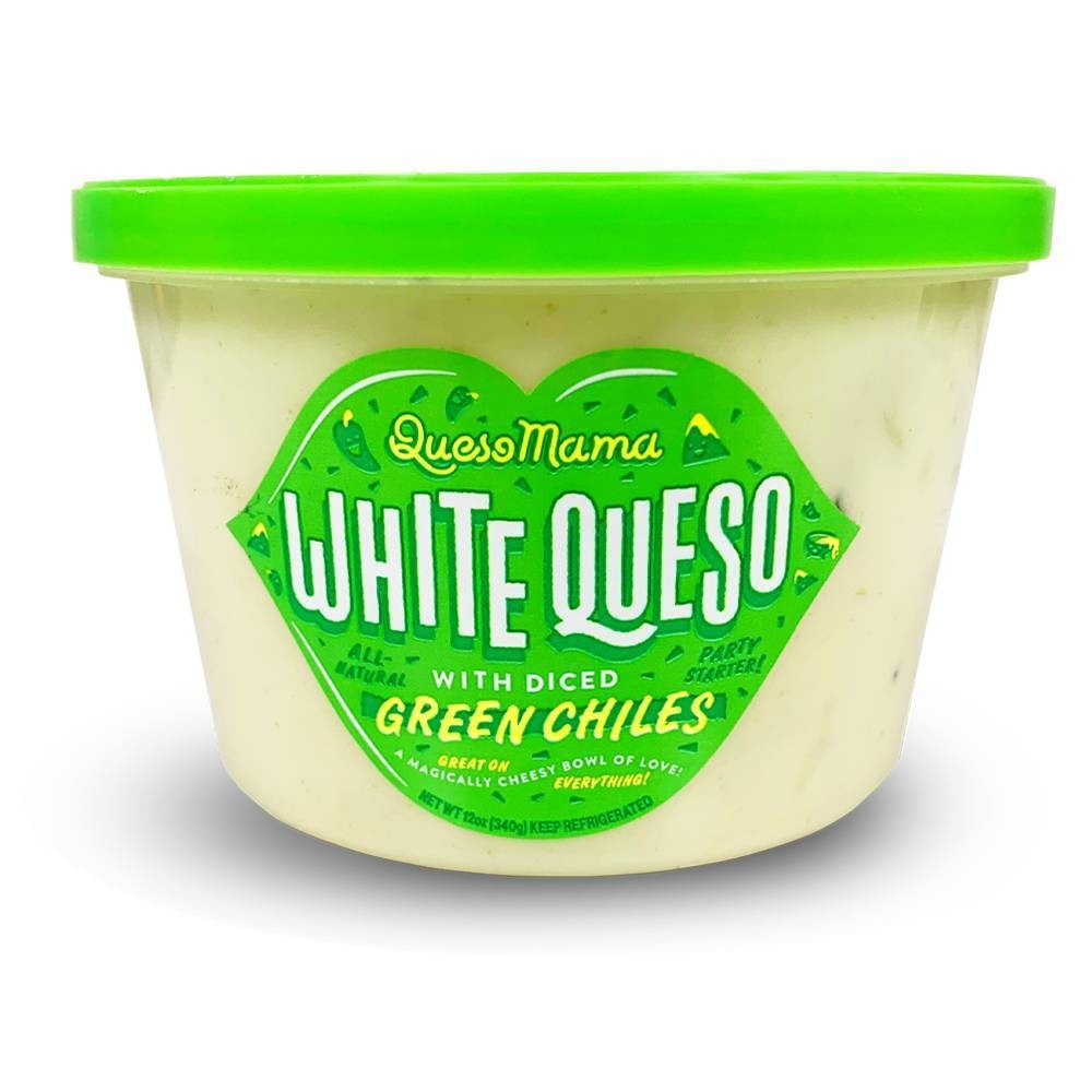 slide 1 of 3, Queso Mama White Queso with Green Chiles, 12 oz