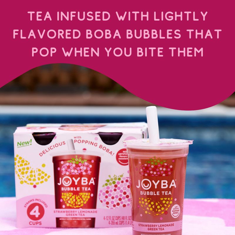 slide 2 of 6, JOYBA Strawberry Lemonade Green Bubble Tea - 4pk/12 fl oz Cups, 4 ct; 12 fl oz