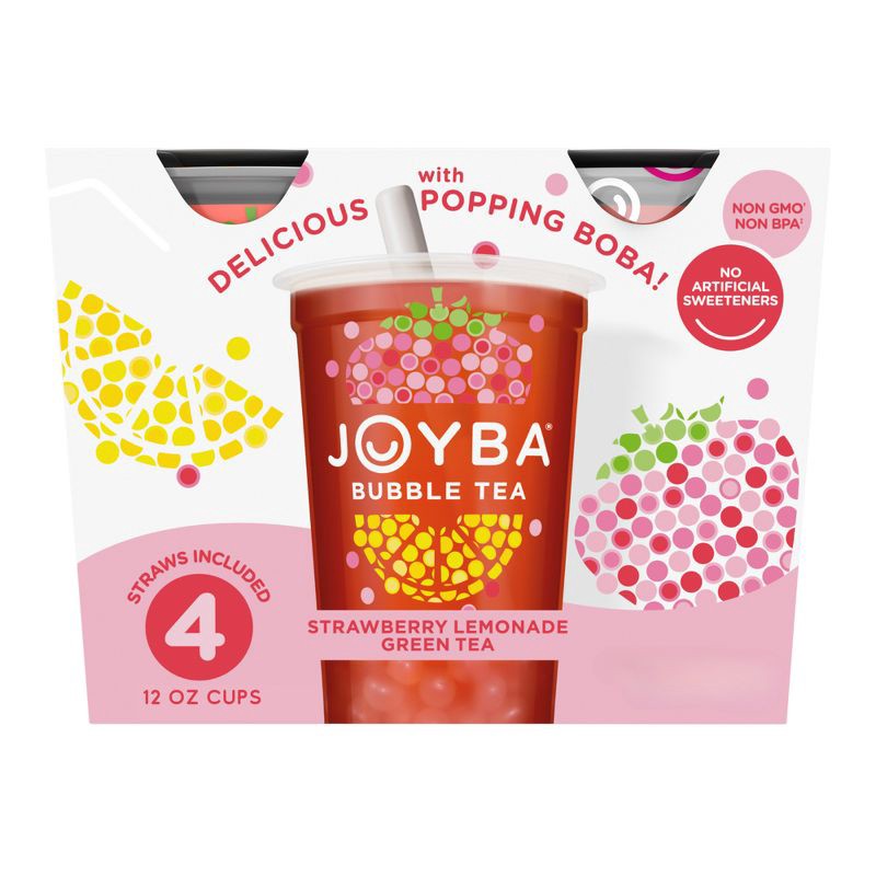 slide 1 of 6, JOYBA Strawberry Lemonade Green Bubble Tea - 4pk/12 fl oz Cups, 4 ct; 12 fl oz