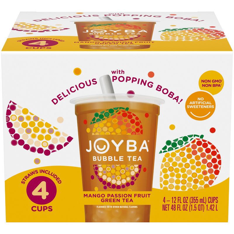 slide 1 of 6, JOYBA Mango Passion Fruit Green Bubble Tea - 4pk/12 fl oz Cups, 4 ct; 12 fl oz