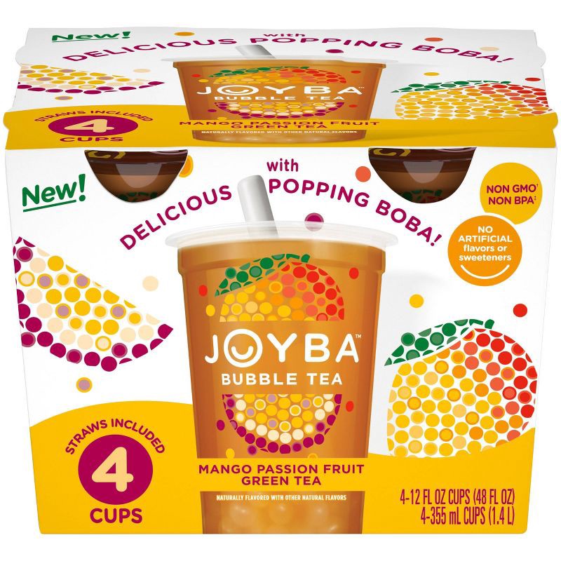 slide 1 of 6, JOYBA Mango Passion Fruit Green Bubble Tea - 4pk/12 fl oz Cups, 4 ct; 12 fl oz