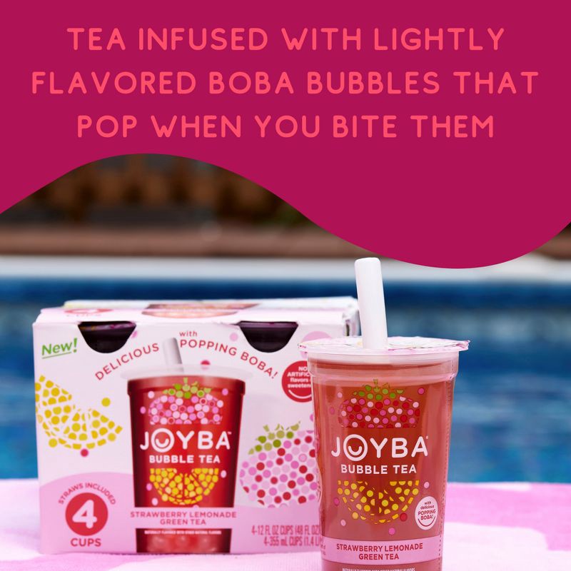 slide 2 of 6, JOYBA Raspberry Dragon Fruit Black Bubble Tea - 4pk/12 fl oz Cups, 4 ct; 12 fl oz