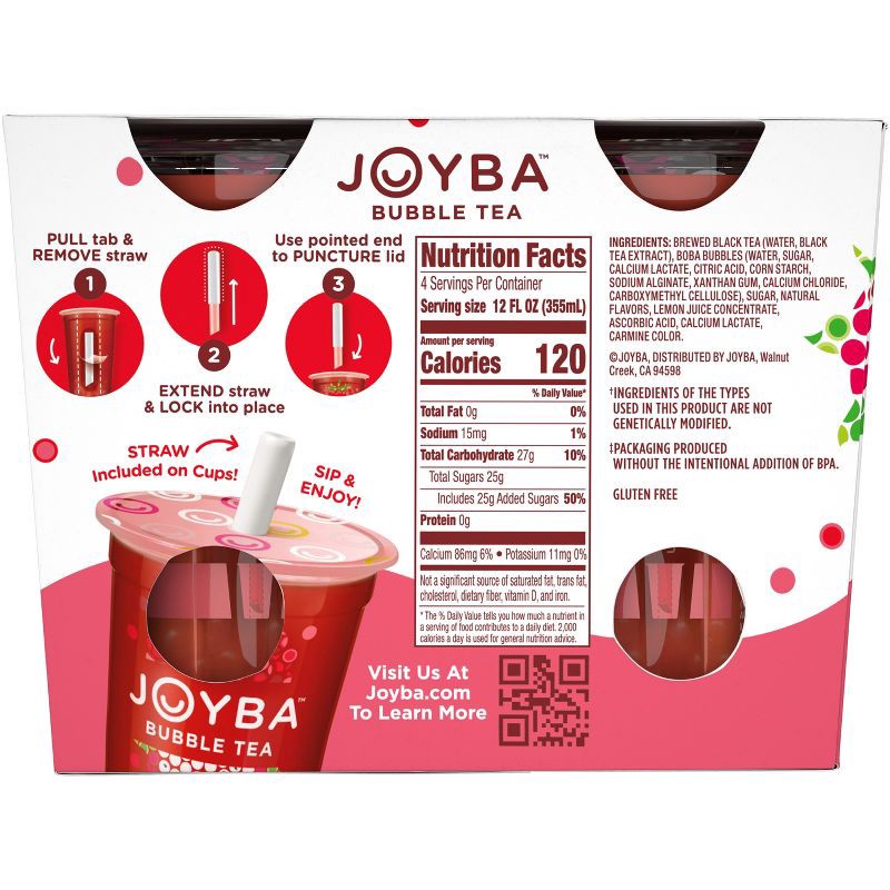 Joyba Raspberry Dragon Fruit Black Bubble Tea - 4pk/12 Fl Oz Cups