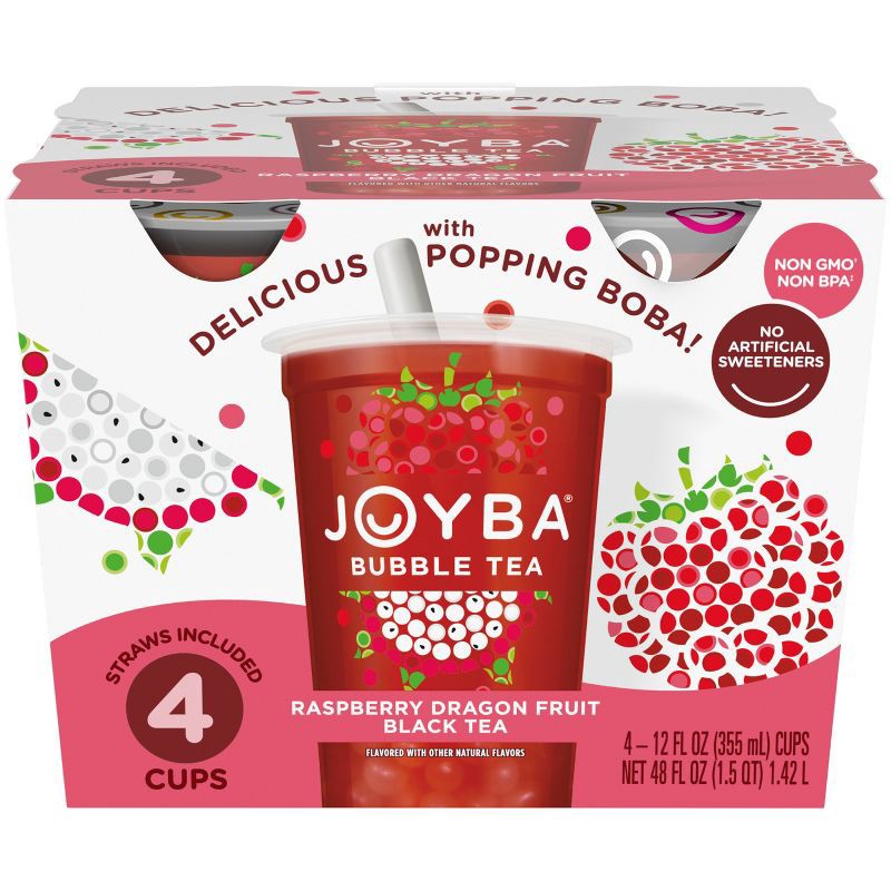 slide 1 of 6, JOYBA Raspberry Dragon Fruit Black Bubble Tea - 4pk/12 fl oz Cups, 4 ct; 12 fl oz