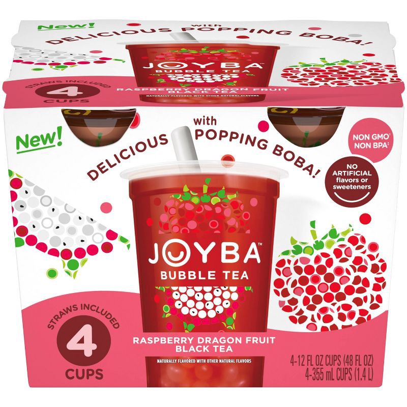 JOYBA Raspberry Dragon Fruit Black Bubble Tea - 4pk/12 fl oz Cups 4 ct ...