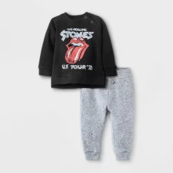 The Rolling Stones Baby Boys' 2pc Rolling Stones Long Sleeve Fleece Pullover and Jogger Set - Black 18M
