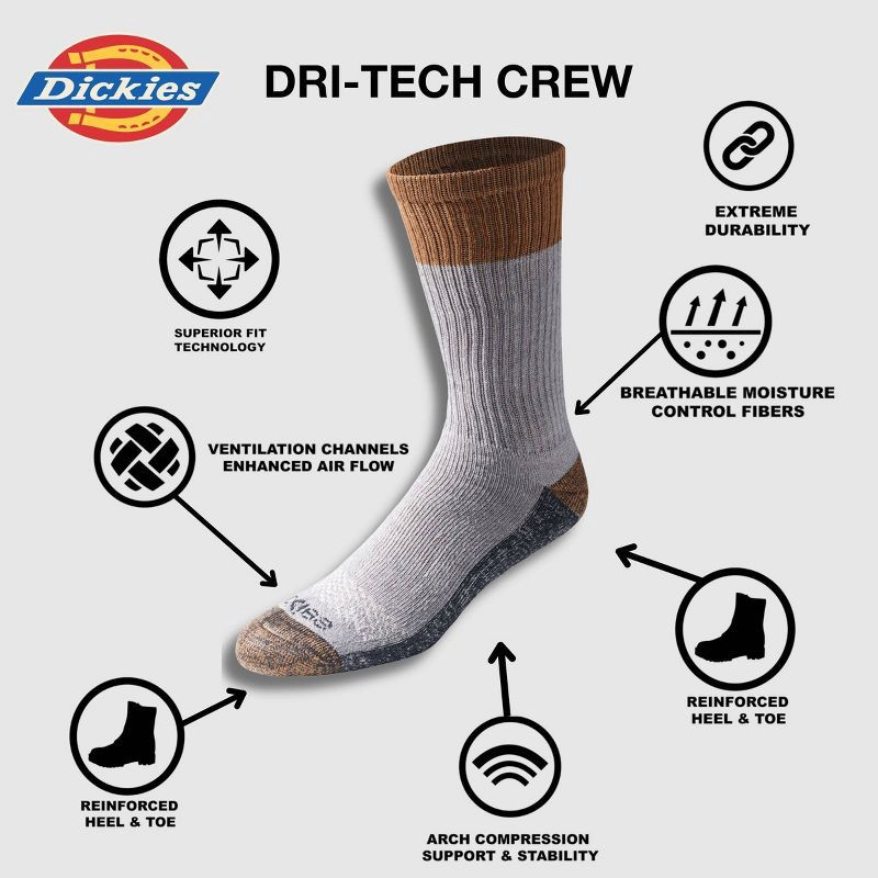 slide 4 of 5, Dickies Men's 6pk Moisture Control Crew Socks - Gray 6-12, 6 ct