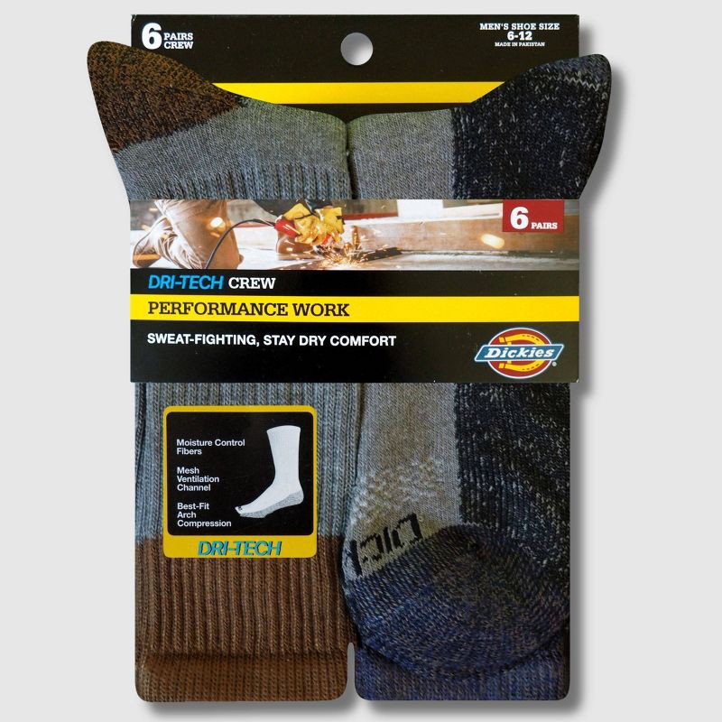 slide 3 of 5, Dickies Men's 6pk Moisture Control Crew Socks - Gray 6-12, 6 ct
