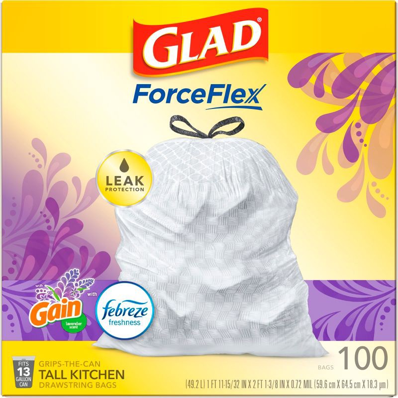 Glad ForceFlex Tall Kitchen Drawstring Trash Bags - 100 count