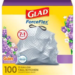 Glad ForceFlex Tall Kitchen Drawstring Trash Bags - Febreze Mediterranean Lavender - 13gal/100ct