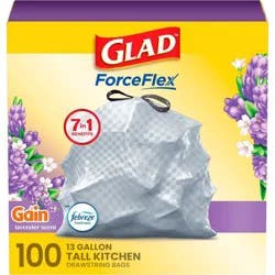 Glad ForceFlex Tall Kitchen Drawstring Trash Bags - Febreze Mediterranean Lavender - 13gal/100ct