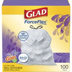 Glad ForceFlex Tall Kitchen Drawstring Trash Bags - Febreze Mediterranean Lavender - 13gal/100ct